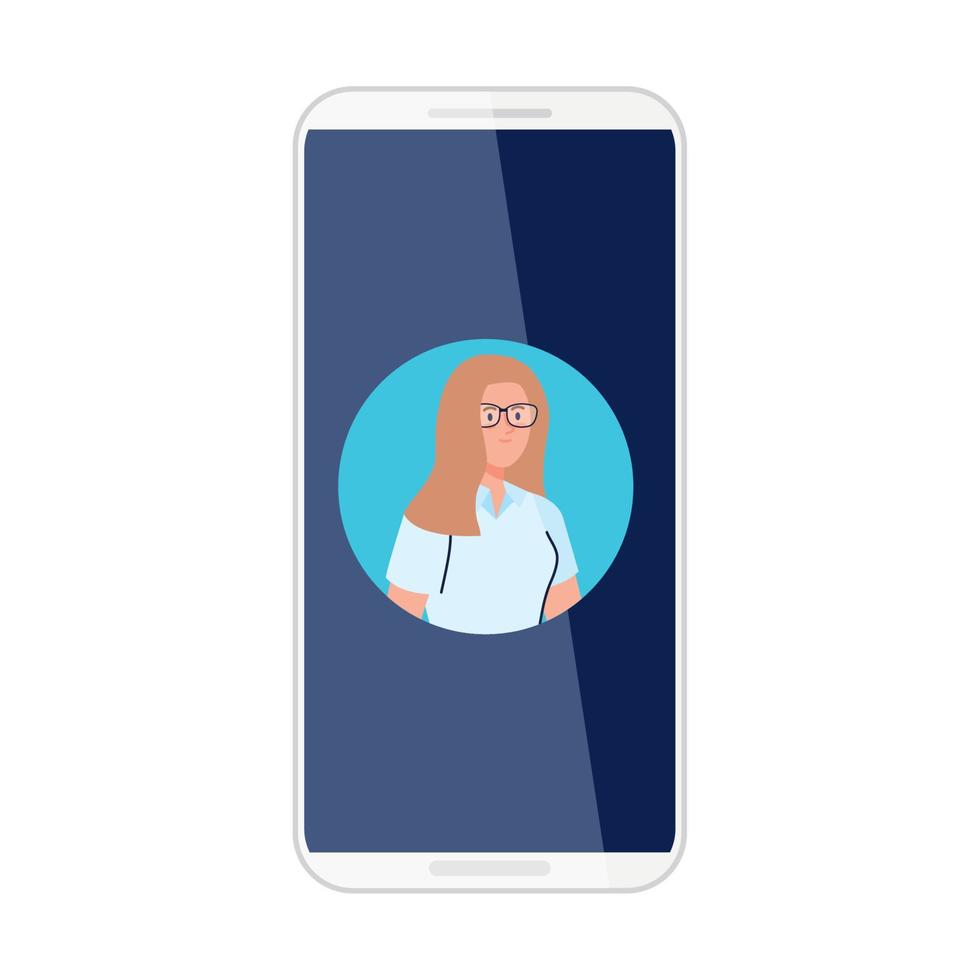 Smartphone mit Bildfrau im Bildschirm, auf weißem Hintergrund vektor