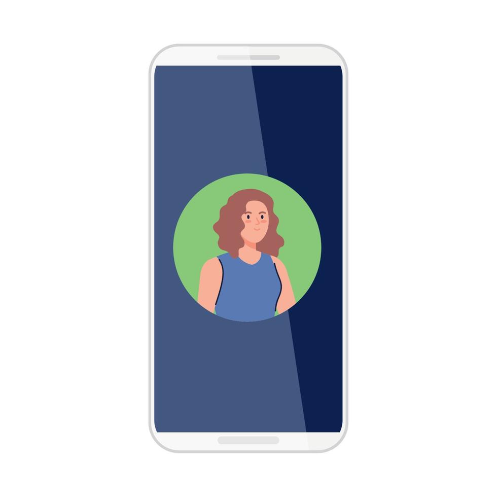 smartphone med bildkvinnan på skärmen, på vit bakgrund vektor