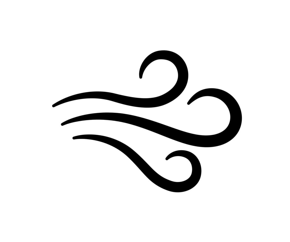 hand gezeichnetes windluftströmungssymbol. Symbol für freien Atem. Frischluftströmungszeichen. Gekritzel-Windschlag-Symbole. Wettersymbol. Klimagestaltungselement. Vektor-Illustration isoliert auf weißem Hintergrund vektor