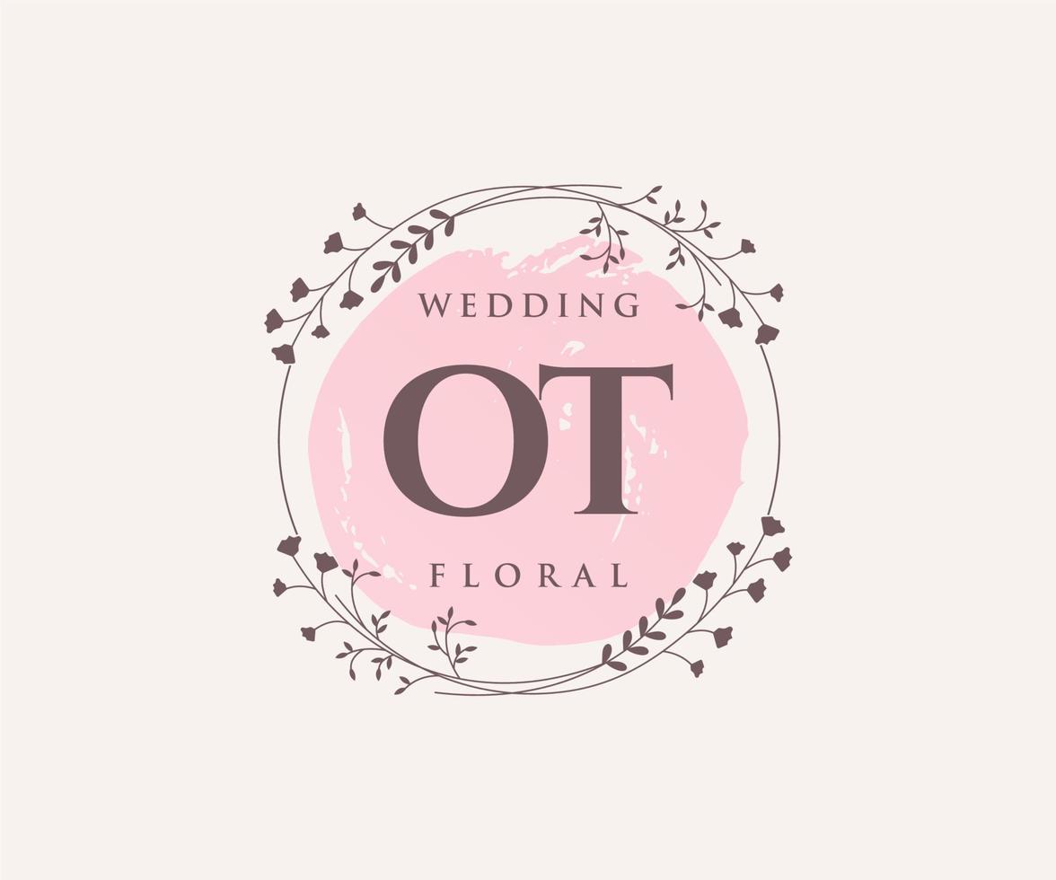 ot Initialen Brief Hochzeit Monogramm Logos Vorlage, handgezeichnete moderne minimalistische und florale Vorlagen für Einladungskarten, Datum speichern, elegante Identität. vektor