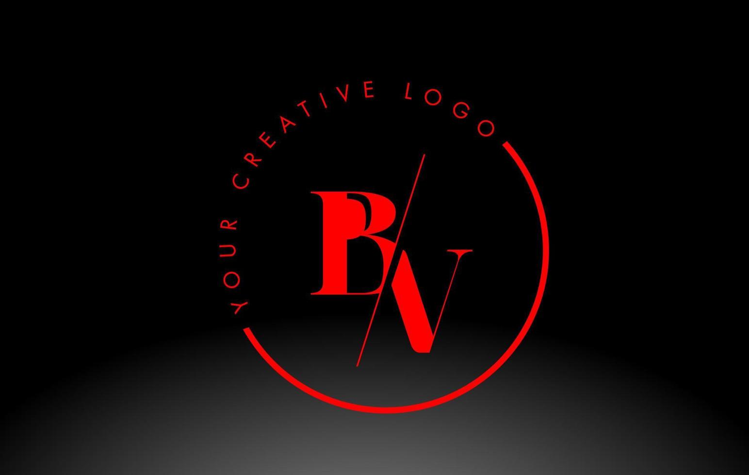 Logo-Design mit rotem bv-Serifenbuchstaben und kreativem Schnitt. vektor