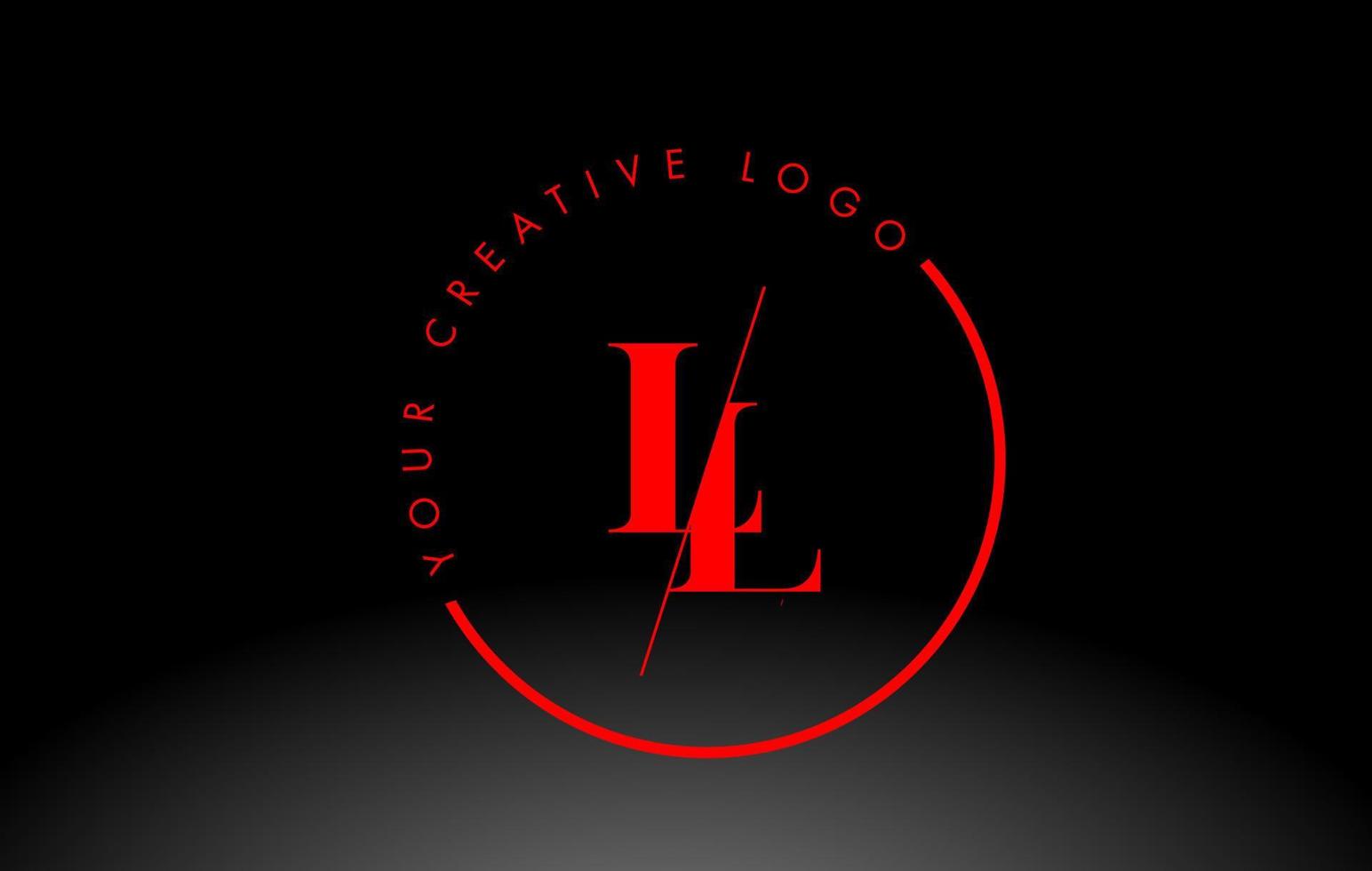 Logo-Design mit rotem ll-Serifenbuchstaben und kreativem Schnitt. vektor