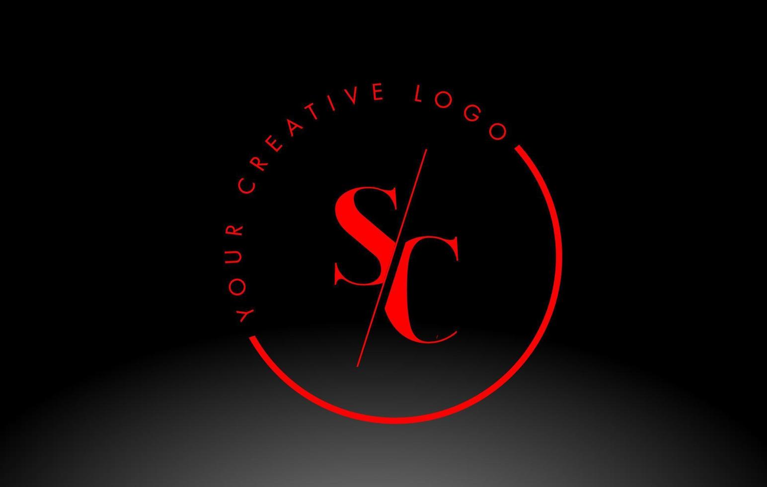 Logo-Design mit rotem sc-Serifenbuchstaben und kreativem Schnitt. vektor