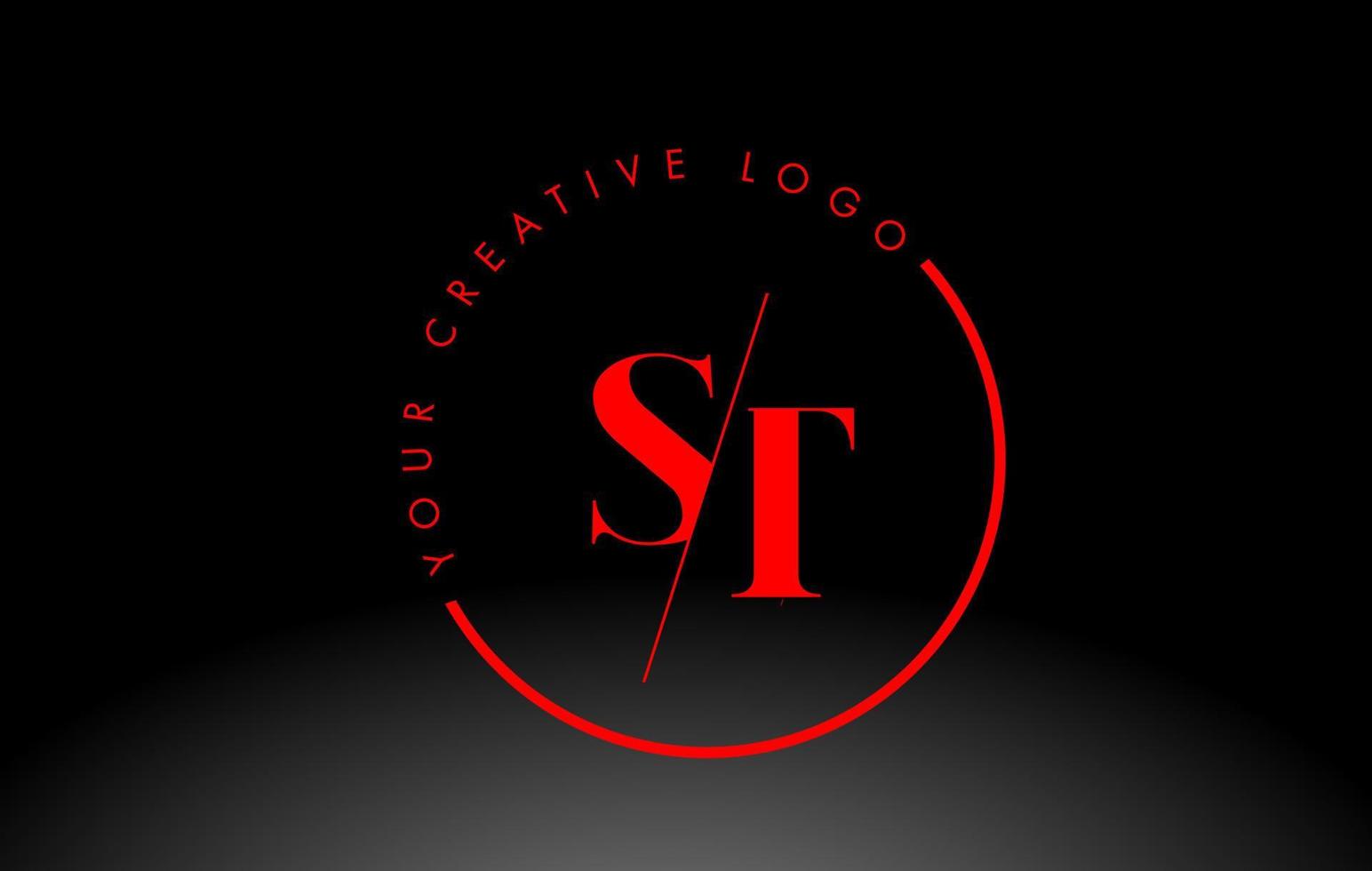 rotes ST-Serifen-Logo-Design mit kreativem Schnitt. vektor