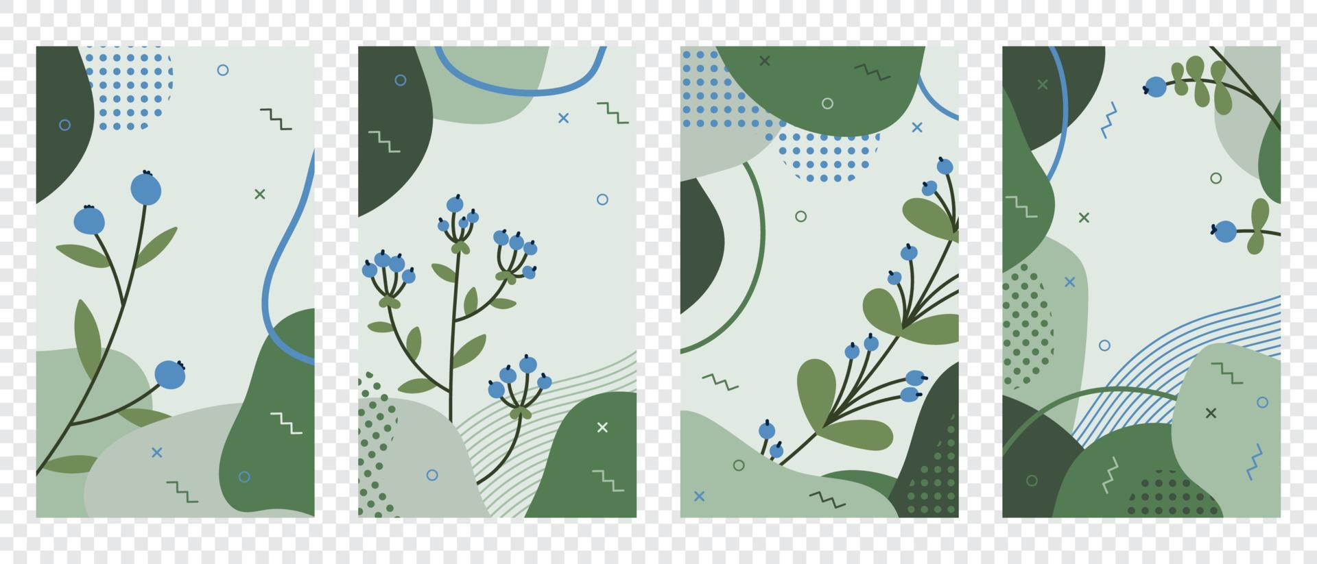 uppsättning av botanisk posters med bär och löv. organisk former och texturer. vektor uppsättning av bär. vektor illustration