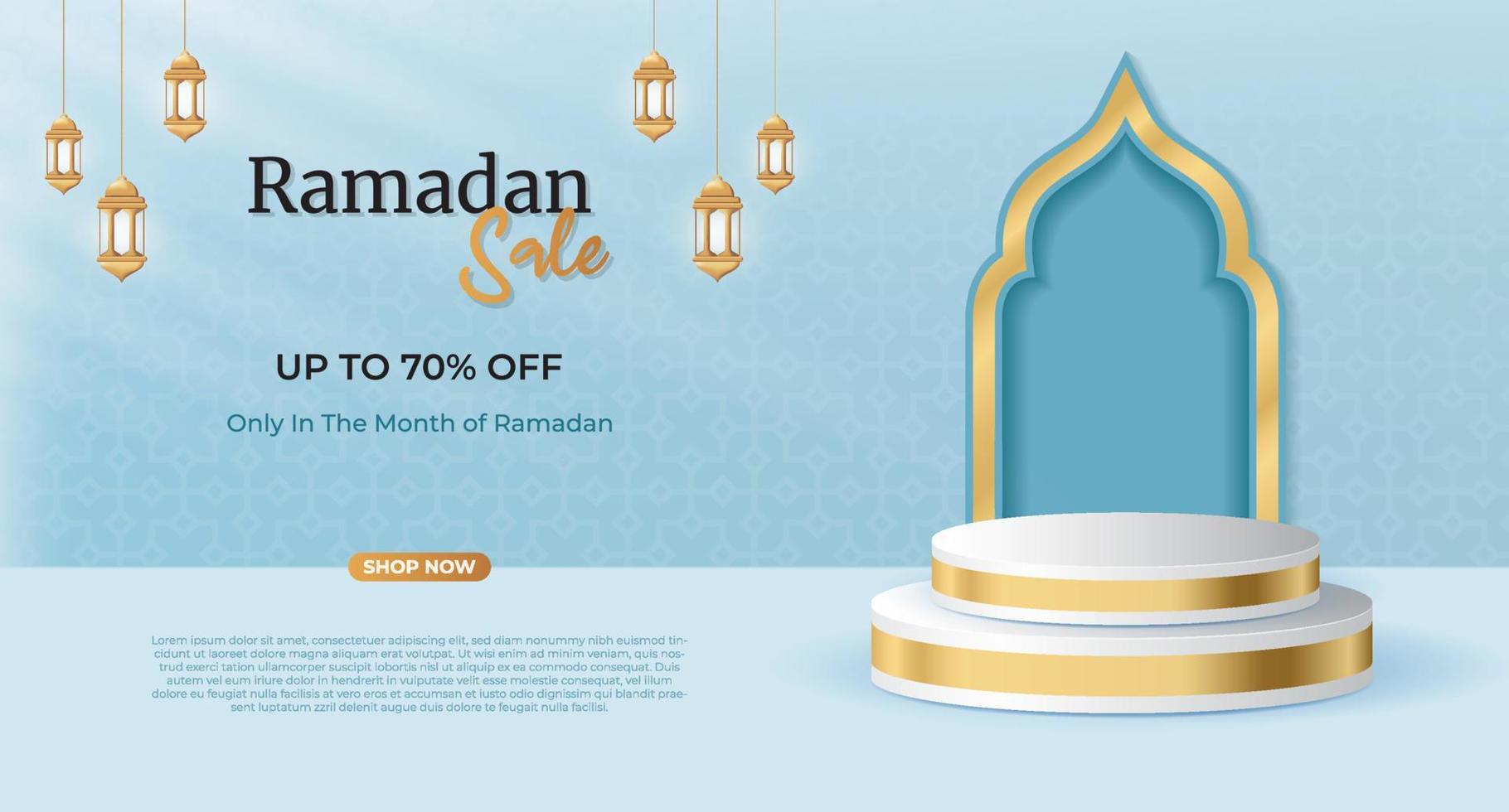 ramadan försäljning befordran affisch baner med en podium för visa produkt. realistisk ramadan kareem försäljning baner med 3d podium. vektor illustration