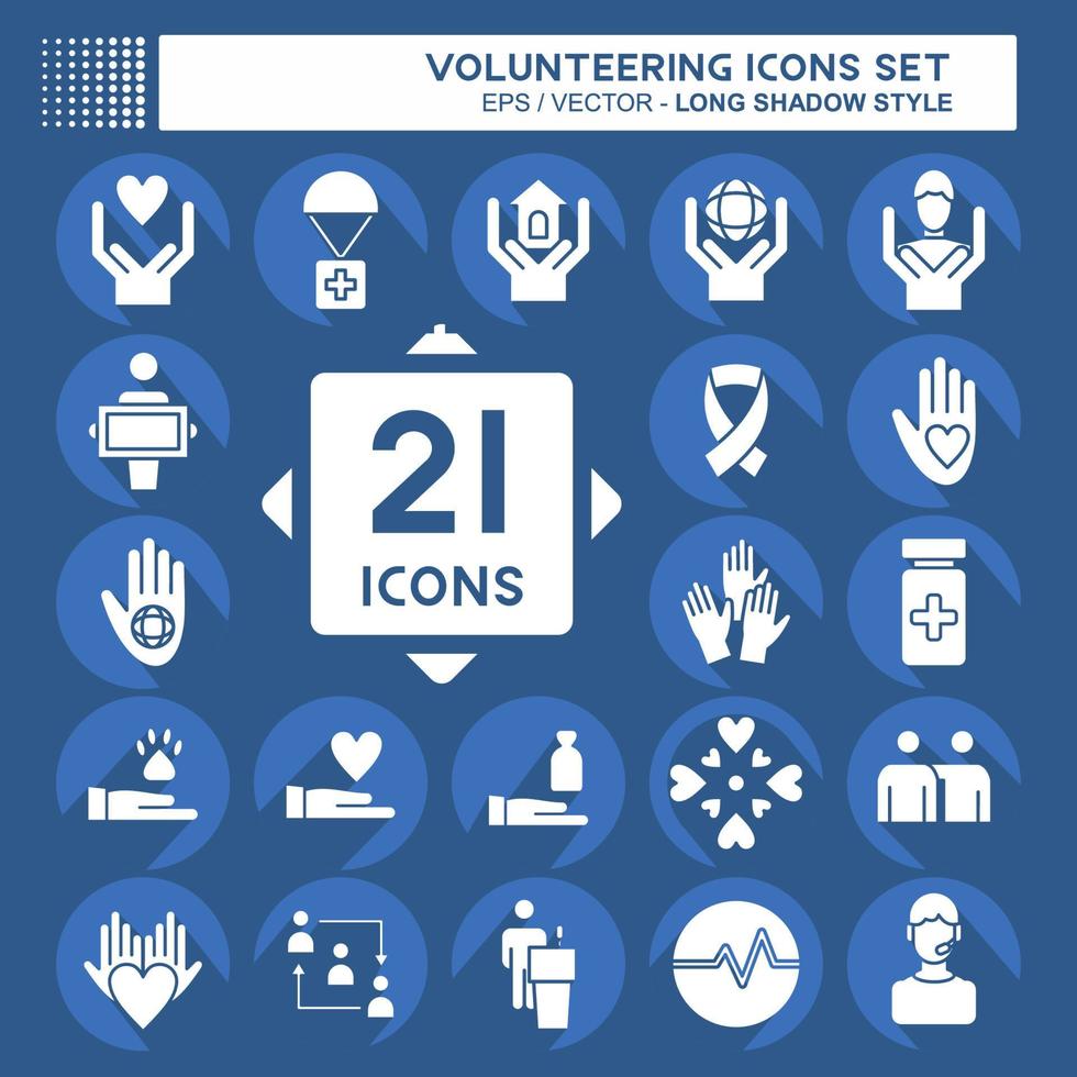 ikon uppsättning ikon volontärarbete. relaterad till volontär symbol. lång skugga stil. hjälp och Stöd. vänskap vektor