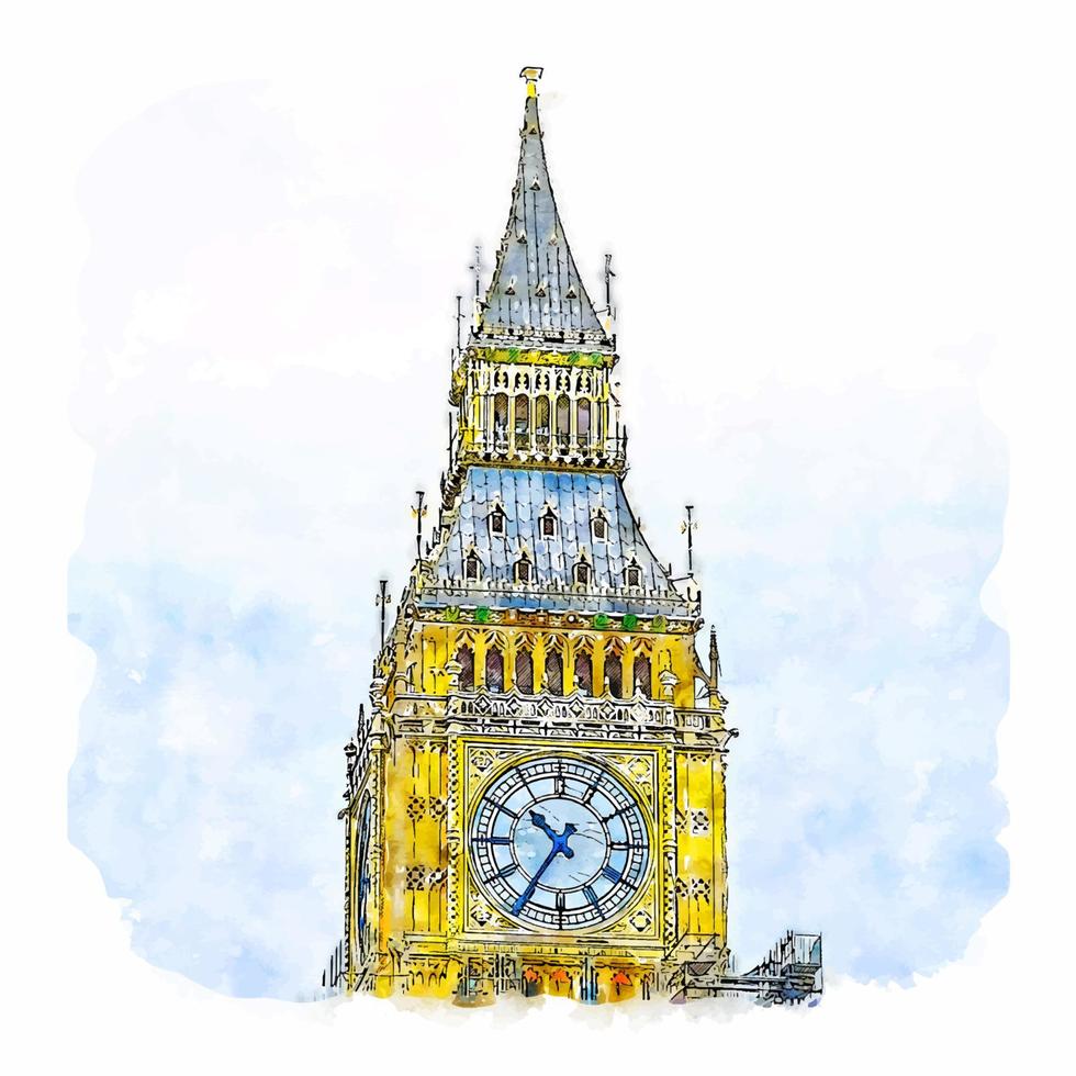 big ben london großbritannien aquarellskizze handgezeichnete illustration vektor