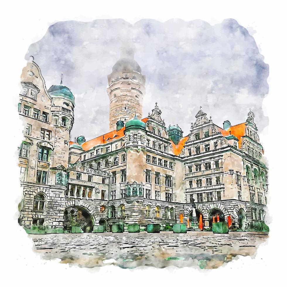 leipzig deutschland aquarellskizze handgezeichnete illustration vektor