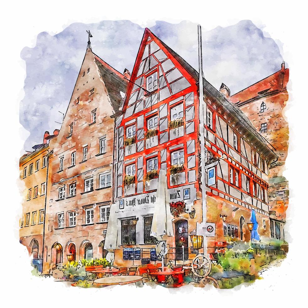 nürnberg altstadt deutschland aquarell skizze handgezeichnete illustration vektor