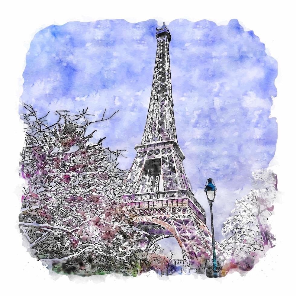 paris frankreich aquarellskizze handgezeichnete illustration vektor