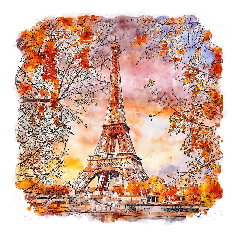 paris frankreich aquarellskizze handgezeichnete illustration vektor