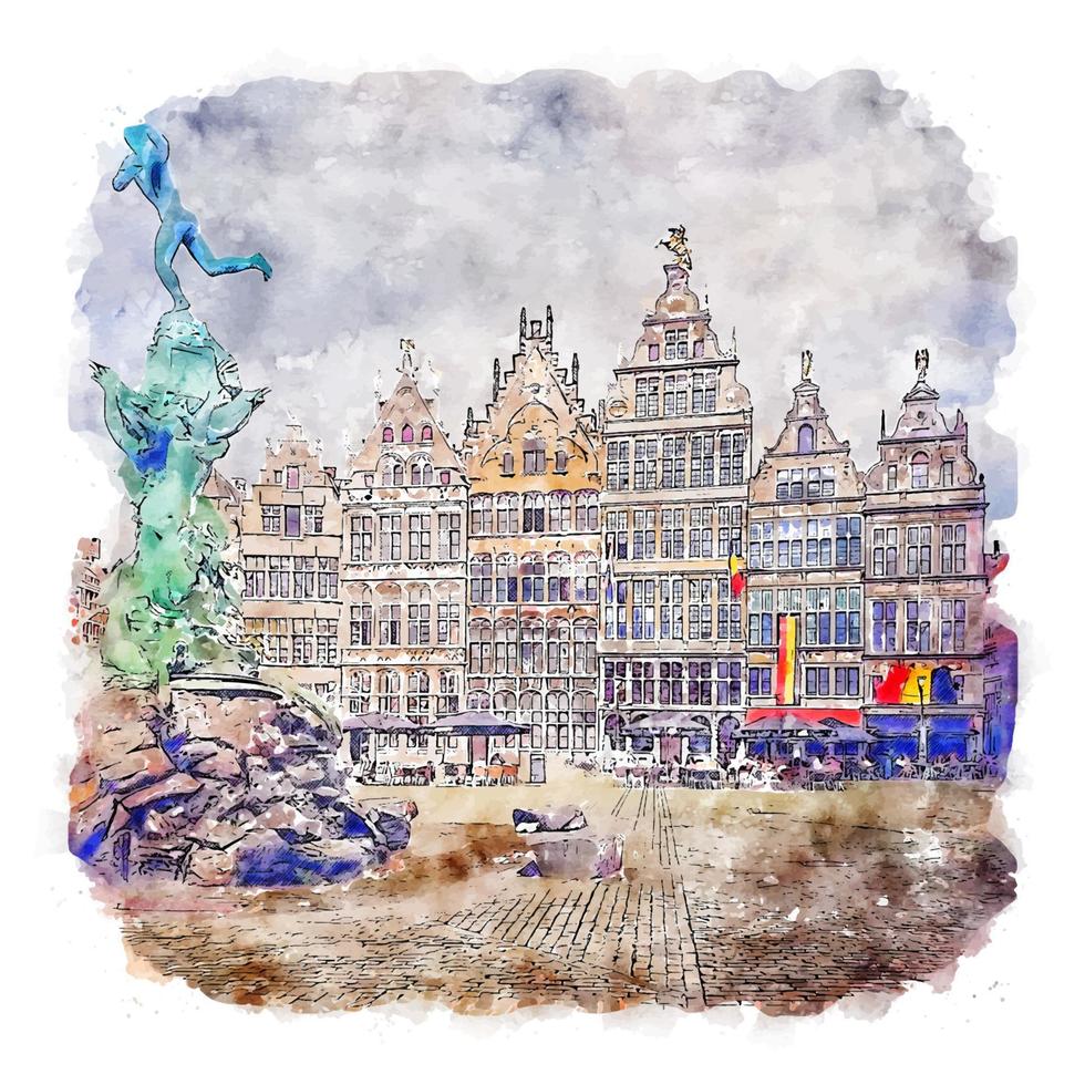 antwerpen belgien aquarell skizze handgezeichnete illustration vektor