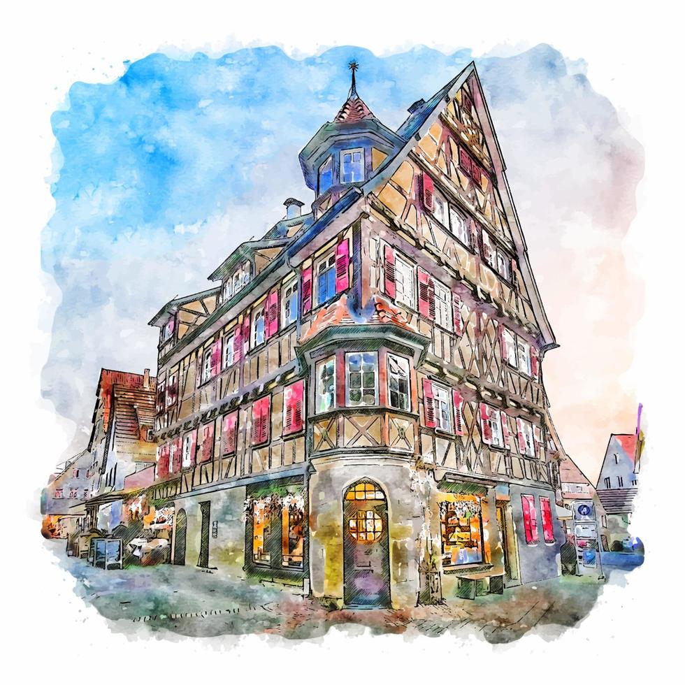 herrenberg deutschland aquarellskizze handgezeichnete illustration vektor