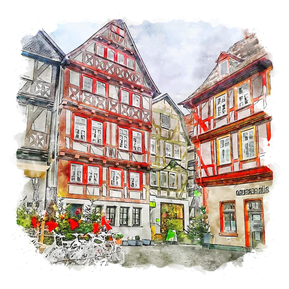 alsfeld hessen Tyskland vattenfärg skiss hand dragen illustration vektor