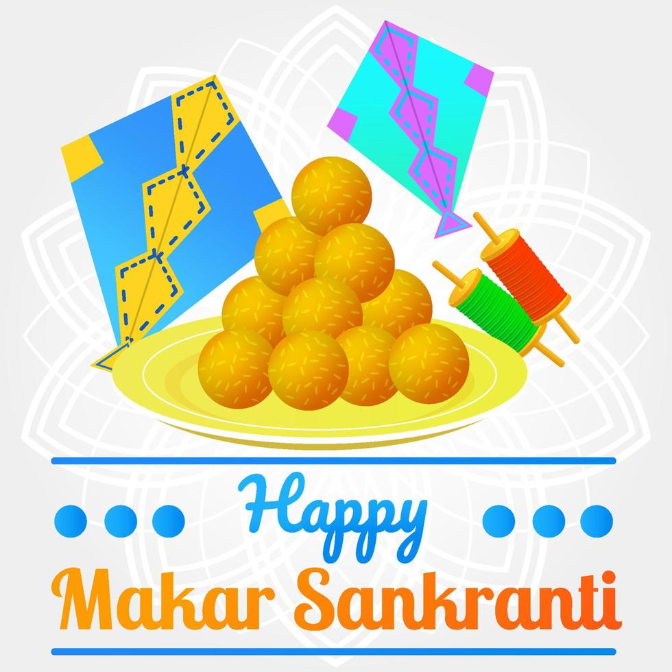 glücklich makar sankranti typografy quadrat social media post vektor illustation graue farbe