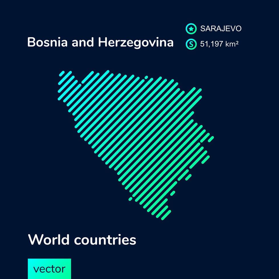 vektor abstrakt Karta av bosnien och herzegovina med mynta randig textur och mörk blå bakgrund