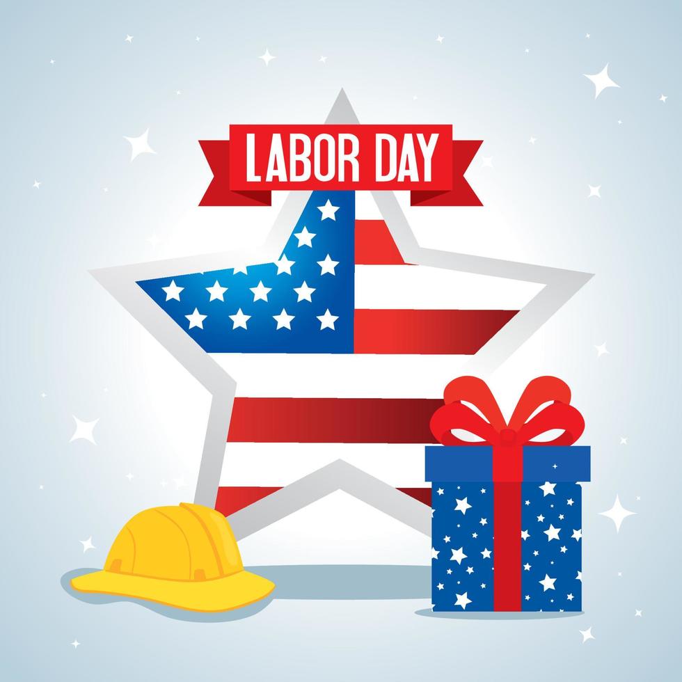 Happy Labor Day Holiday Banner mit Flagge in Sternform und Dekoration vektor