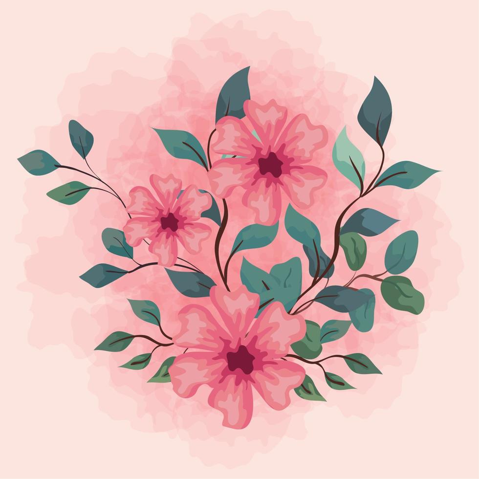 blommor rosa färg med grenar och blad, på vit bakgrund vektor
