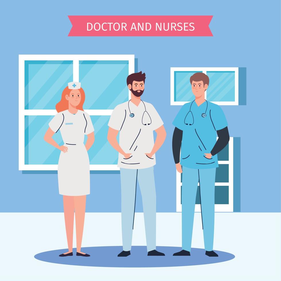 Ärzteteam und Personal, Ärzte mit Krankenschwester vektor