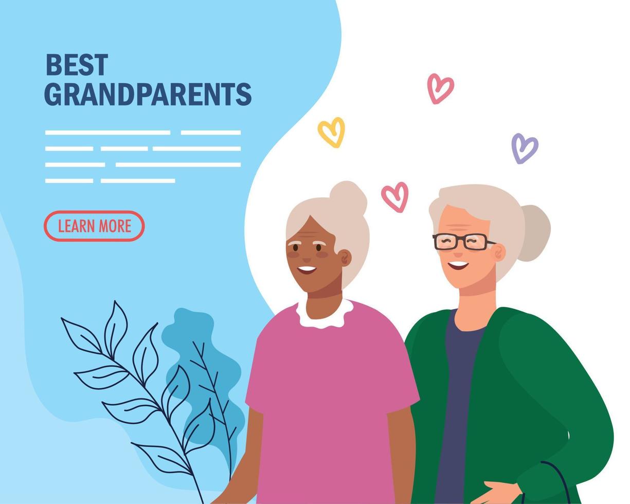 Großmütter mit Herzen auf Großeltern-Vektordesign vektor