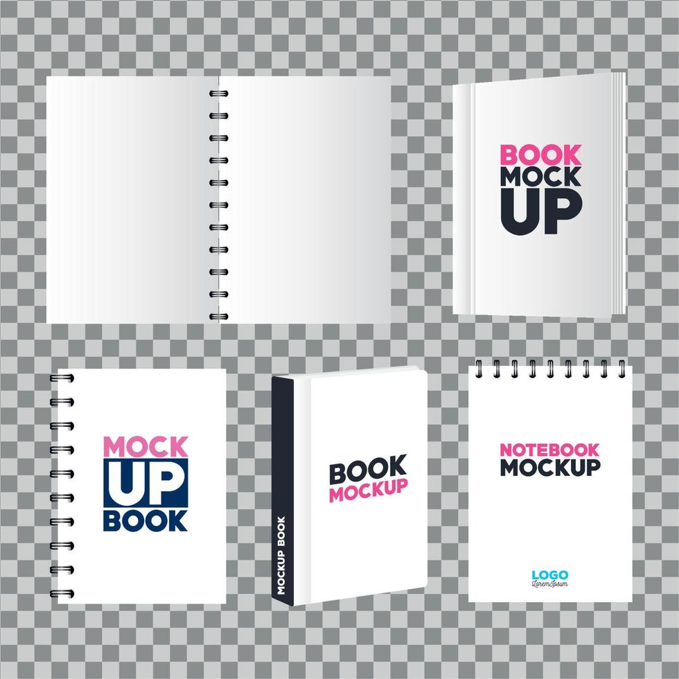 Corporate Identity Branding Mockup, Mockup mit Buch und Notizbuch mit Umschlägen in gelber und weißer Farbe vektor
