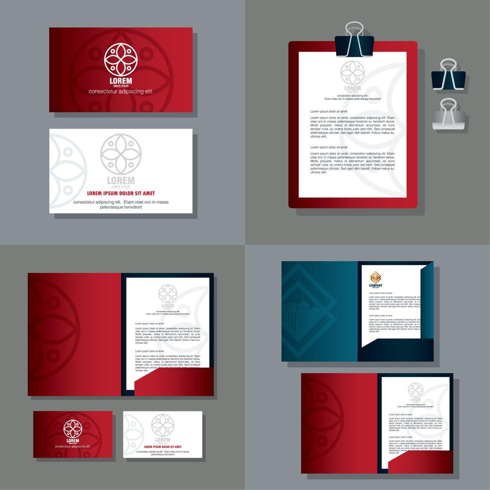 Brand Mockup Corporate Identity, Mockup Briefpapier liefert rote Farbe mit Schild weiß vektor