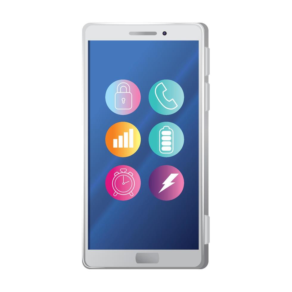 realistisk smartphone attrapp med ikoner, i vit bakgrund vektor