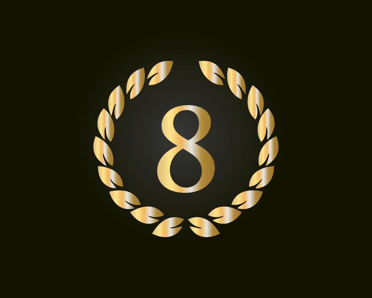 8:e år årsdag logotyp med gyllene ringa isolerat på svart bakgrund, för födelsedag, årsdag och företag firande vektor