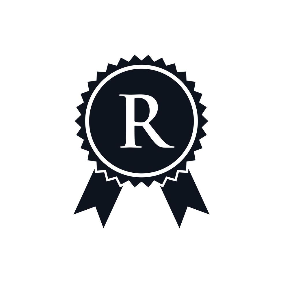 preisgekröntes medaillenabzeichen auf r-logo-vorlage. Bestseller-Abzeichen vektor