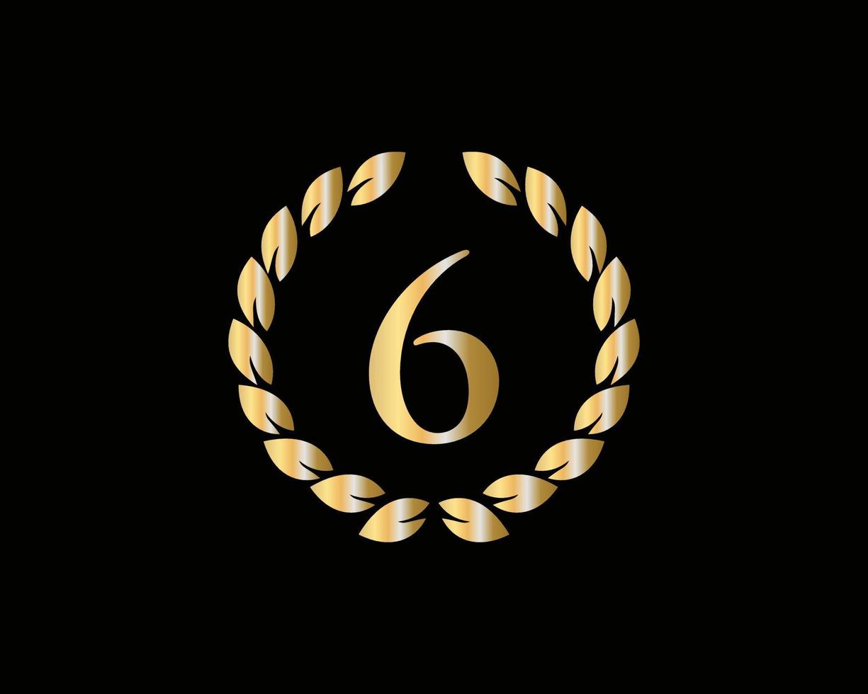 6:e år årsdag logotyp med gyllene ringa isolerat på svart bakgrund, för födelsedag, årsdag och företag firande vektor