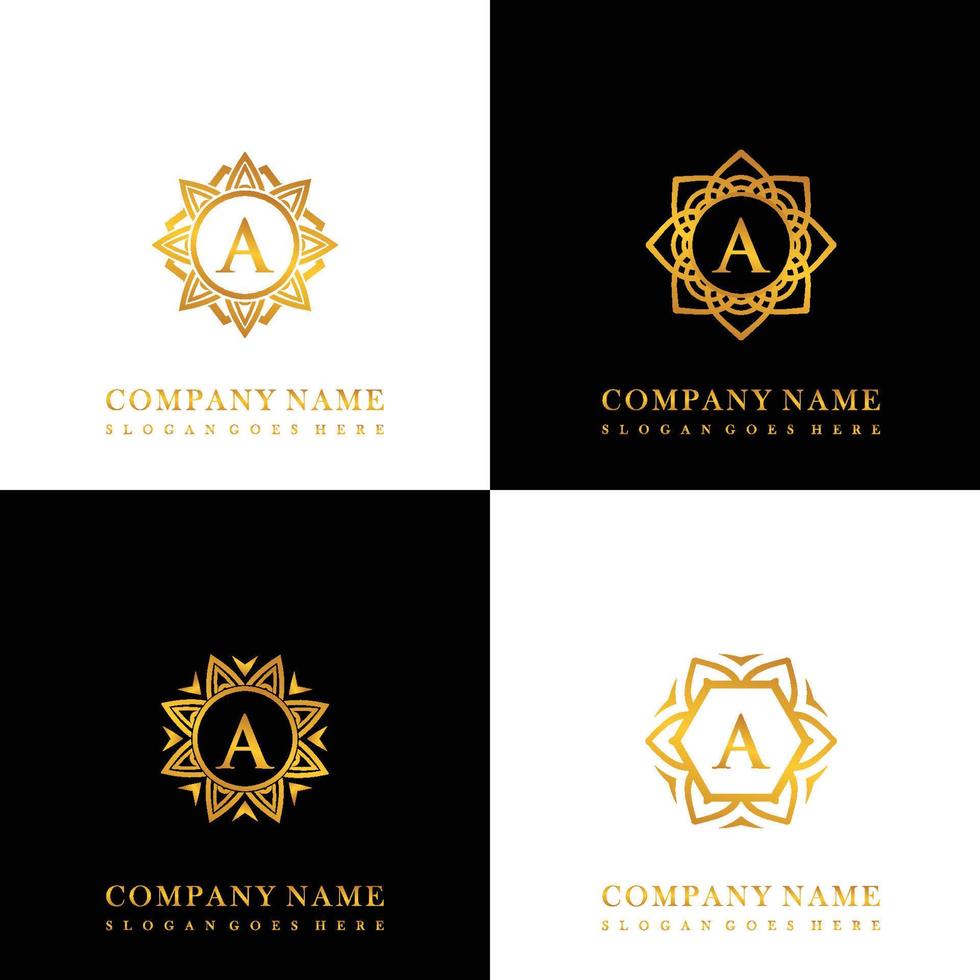 samling av logotyp första en med lyx mandala prydnad för bröllop, spa, hotell, skönhet vård logotyp vektor