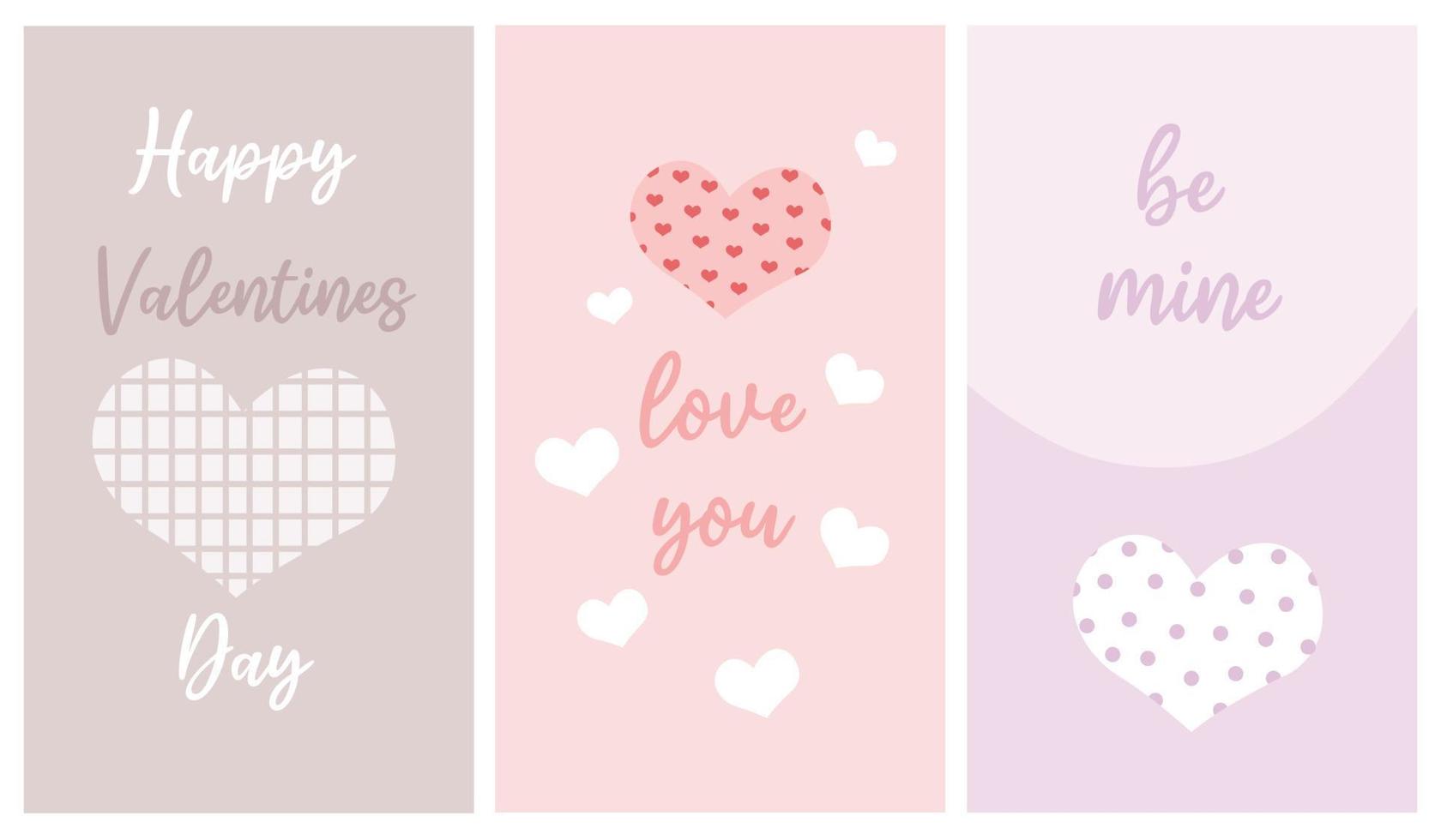 Happy Valentines Day Grußkarten für Mädchen in Pastellfarben mit Herzen. Druck, Geschenk, 14. Februar, 8. März. vektor