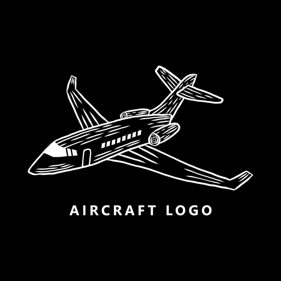 Flugzeug-Jet-Maskottchen-Symboldesign. Luftfahrt-Logo-Symbol-Cartoon. Flugzeug Flug Illustration Logo Vektor handgezeichnet