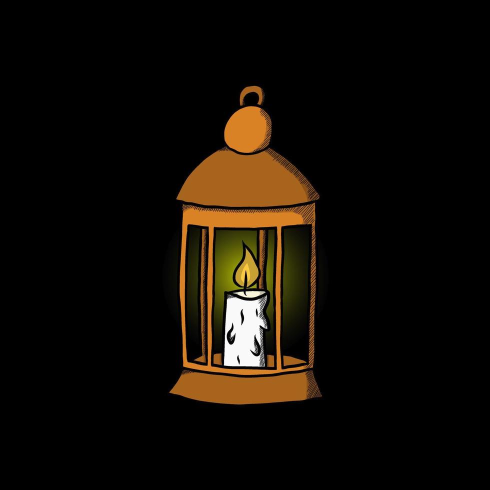 Laterne und Kerze Logo Vintage handgezeichnet. helle symbolillustration der laternenlampe. heller Kerzenständer-Symbolvektor vektor