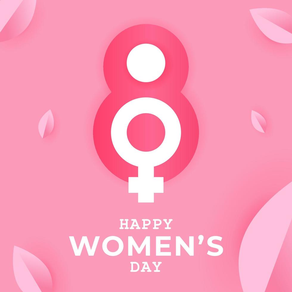 Lycklig kvinnors dag affisch med rosa löv dekoration. kvinna tecken. 8:e Mars. vektor