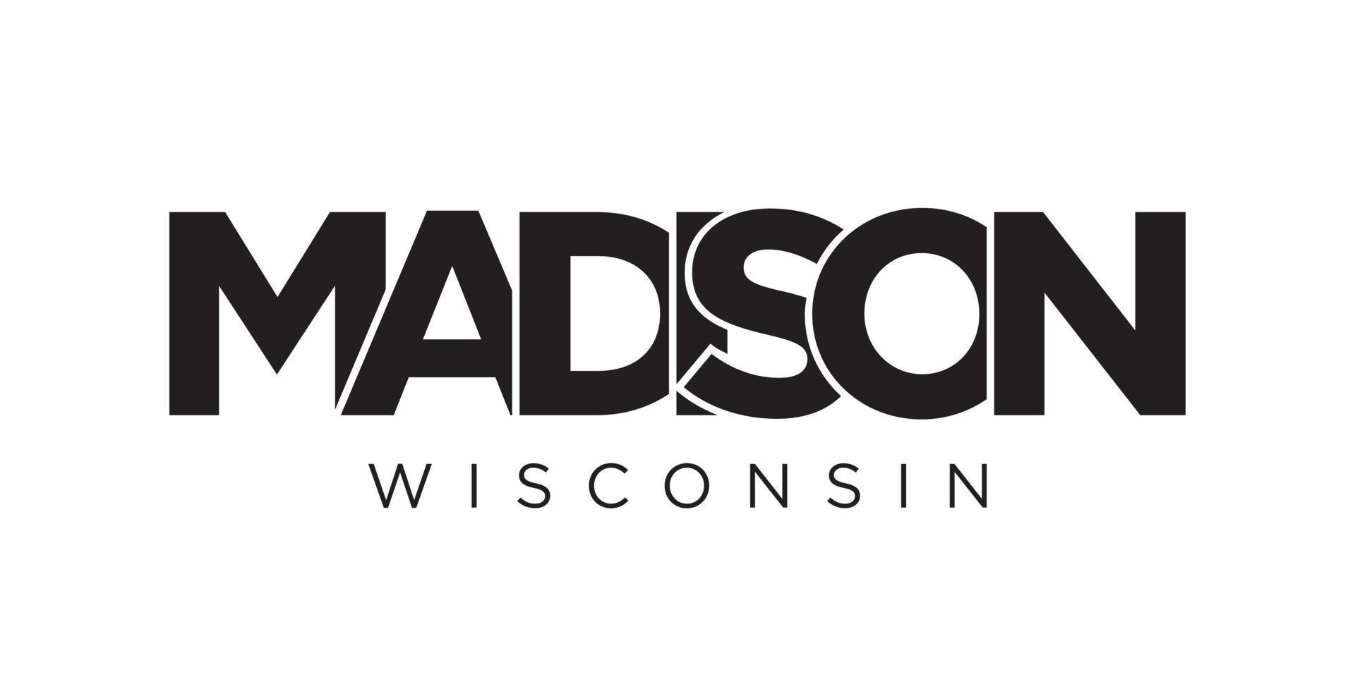 madison, Wisconsin, USA typografi slogan design. Amerika logotyp med grafisk stad text för skriva ut och webb. vektor