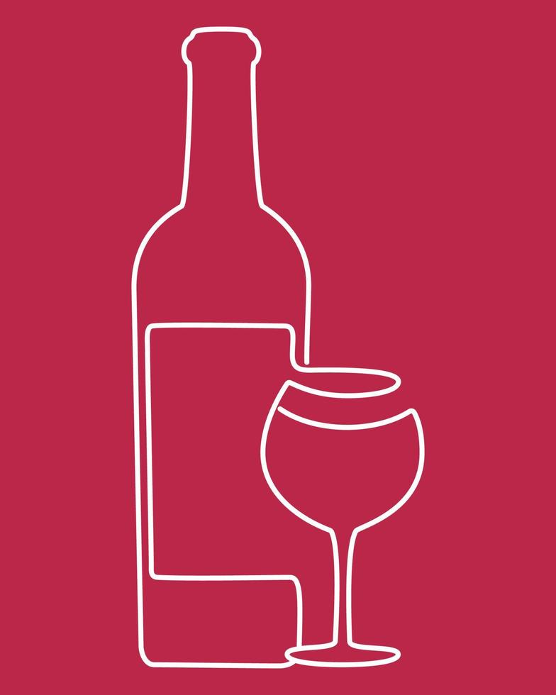 en flaska av vin med en glas. minimal linje design. linje konst. vektor illustration.