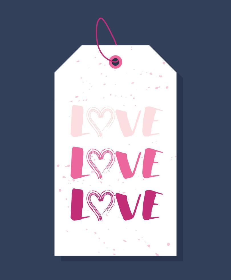 handgezeichneter Vektor-Valentinstag-Geschenkanhänger. Liebes- und Romantik-Tag isoliert auf dunklem Hintergrund. romantisches Label für dekoratives Design. Vorlage für Feiertage und Hochzeitsdesigns. vektor