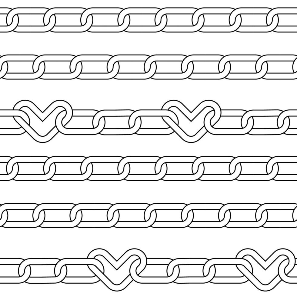 nahtloses Muster mit Kette mit Herzverbindungen. Emo-Hintergrund schwarz auf weißem Hintergrund. lineare Vektordarstellung. vektor