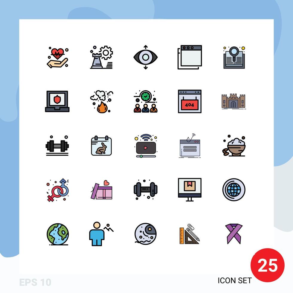 25 universell gefüllte flache Farbzeichen Symbole der Suche erkunden Konfigurationsbuch-Apps editierbare Vektordesign-Elemente vektor
