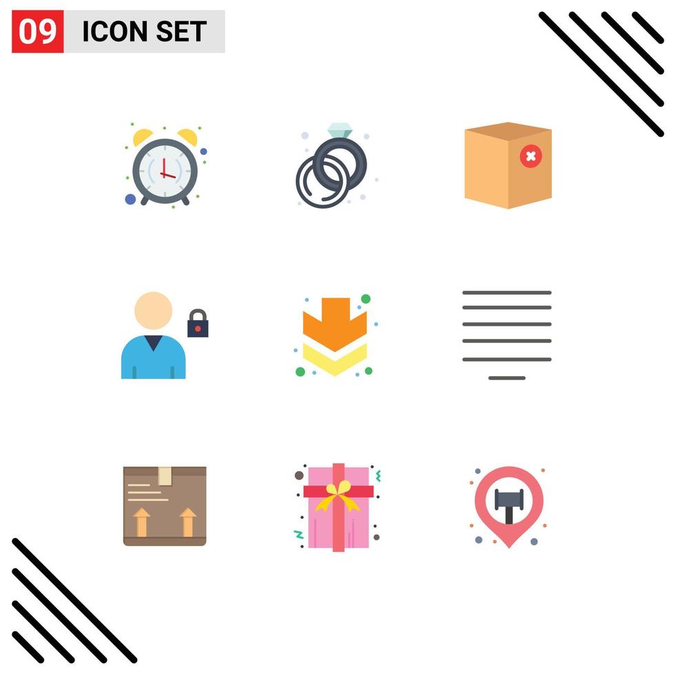 uppsättning av 9 modern ui ikoner symboler tecken för ner användare låda låsa frakt redigerbar vektor design element