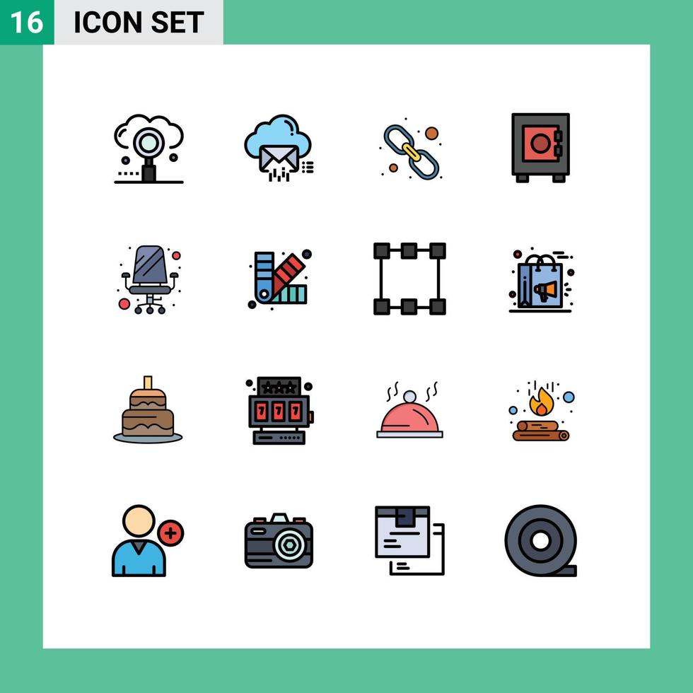 Stock-Vektor-Icon-Pack mit 16 Zeilenzeichen und Symbolen für Stuhlschloss-Datenschließfach-Web-editierbare kreative Vektordesign-Elemente vektor