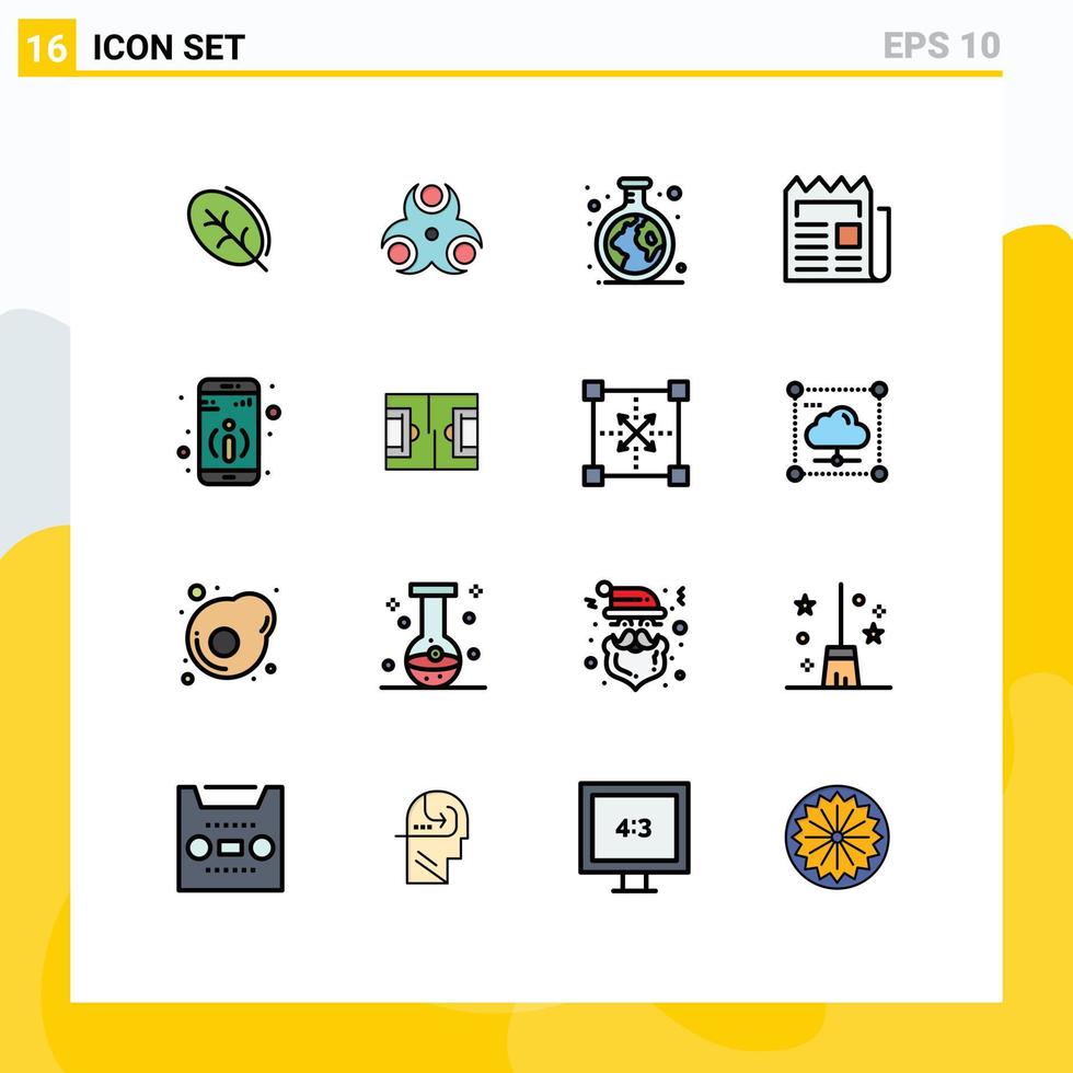mobil gränssnitt platt Färg fylld linje uppsättning av 16 piktogram av detalj tidning kemi nyhetsbrev media redigerbar kreativ vektor design element