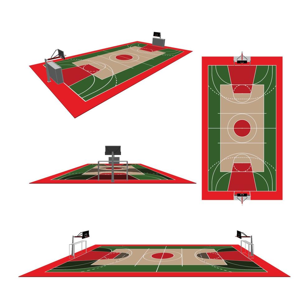 en realistisk vektor hårt träslag texturerad basketboll domstol med basketboll i de Centrum domstol. eps 10. fil innehåller OH-film.