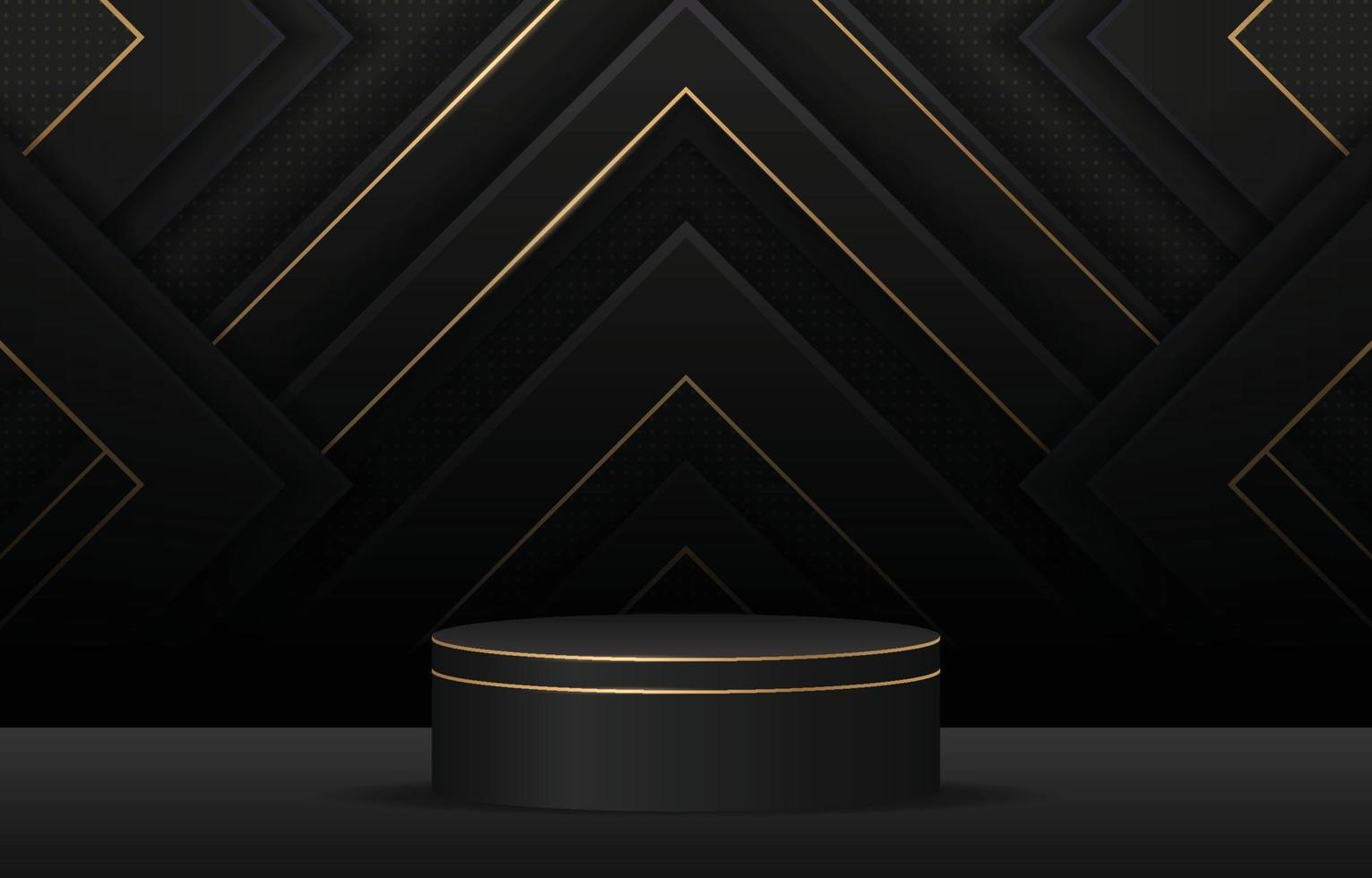 svart podium med svart och guld bakgrund vektor