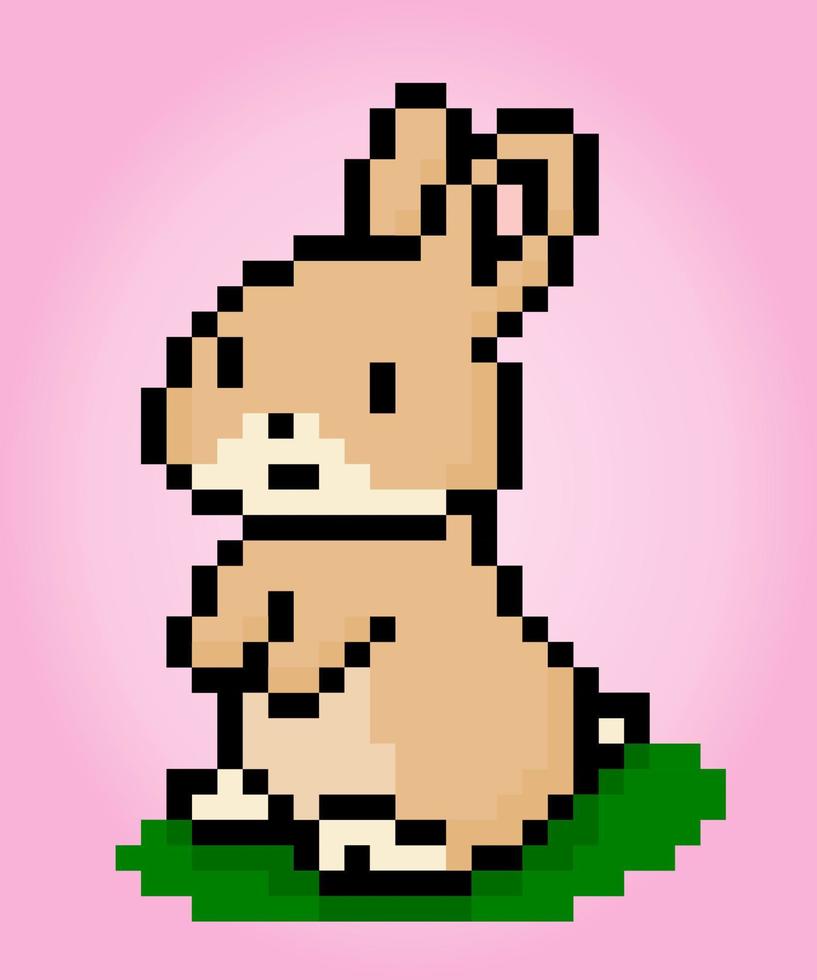 8-Bit-Pixel-Kaninchen. Tierpixel in Vektorillustrationen für Spielinhalte oder Kreuzstichmuster. vektor