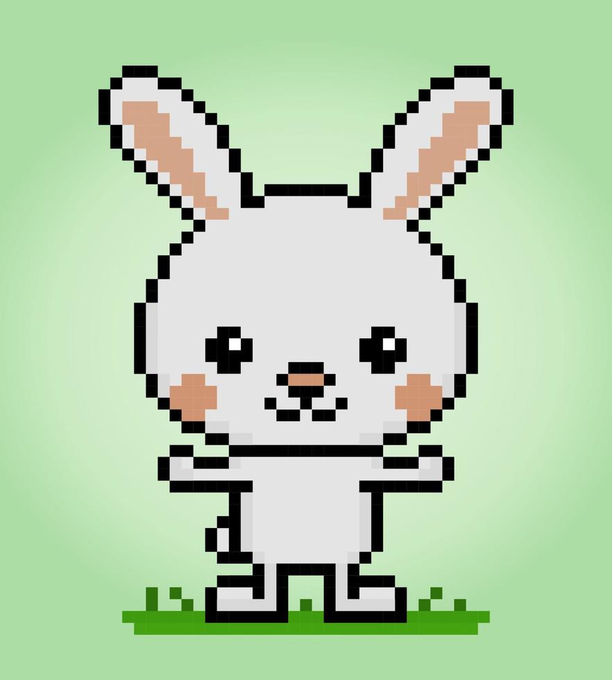 8-Bit-Pixel-Kaninchen. Tierpixel in Vektorillustrationen für Spielinhalte oder Kreuzstichmuster. vektor