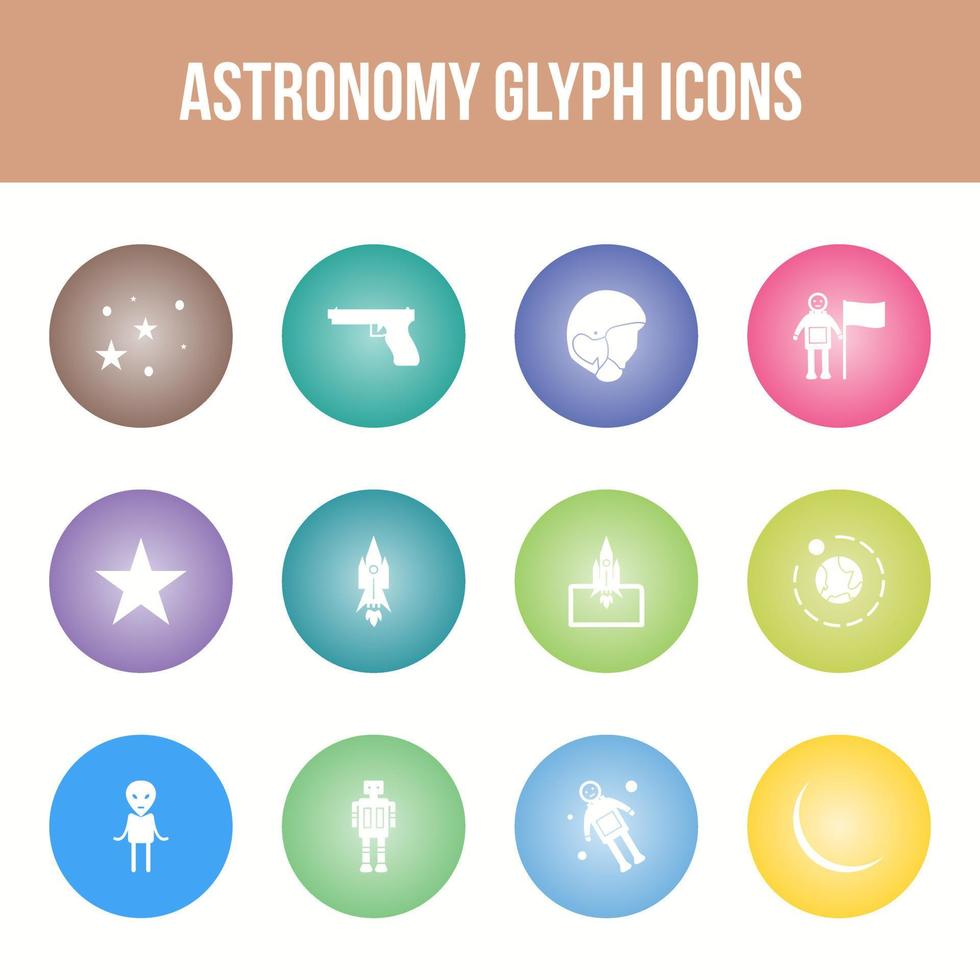 Einzigartiges Astronomie-Vektor-Glyphen-Icon-Set vektor