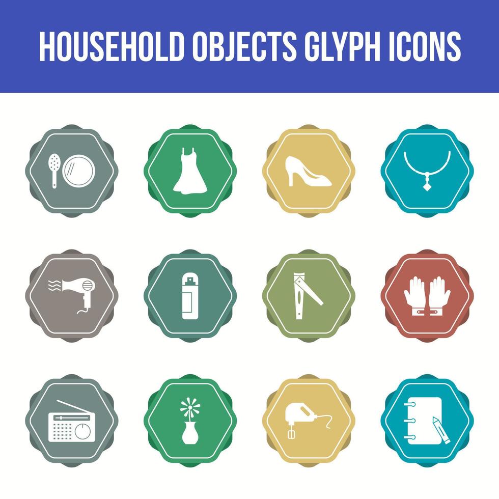 unik hushåll objekt vektor glyf ikon uppsättning